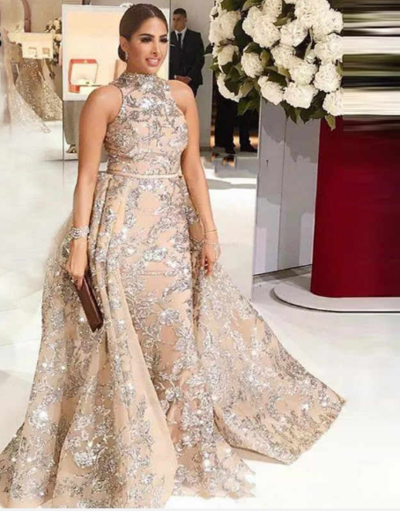 Luxury Evening Dresses Long 2019 Mermaid Sparkly Glitter Sequin Detachable Train Arabic Formal Prom Evening Gown,89