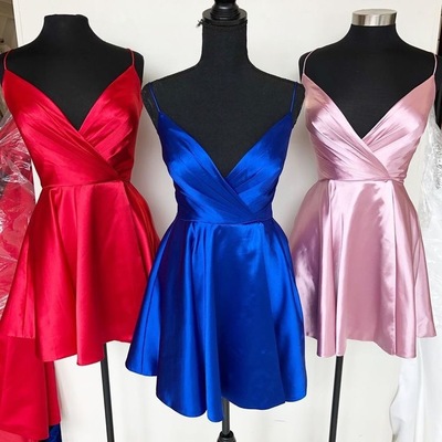Spaghetti Straps Red/Royal Blue/Peach Pink Homecoming Dresses