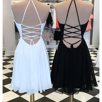 A Line V Neck Cross Back Embroidery White Short Homecoming Dresses, Flower Mini Homecoming Dresses - Thumbnail 1