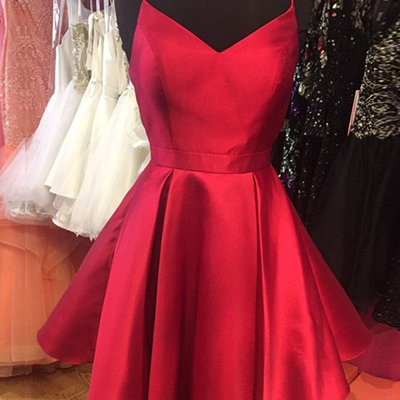 Cute a-line red satin short homecoming dresses with bow,simple short prom dresses,back to school dresses - Thumbnail 3