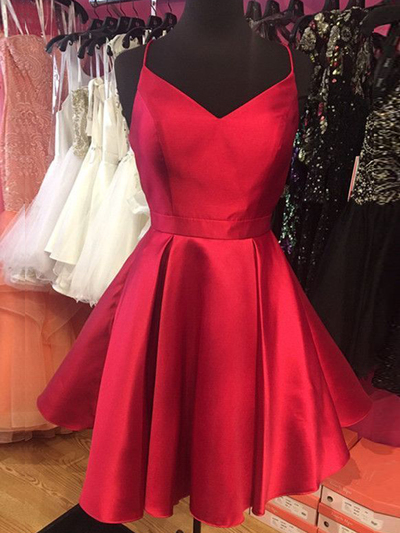 Cute A-Line Red Satin Short Homecoming Dresses with Bow,Simple Short Prom Dresses,Back to School Dresses