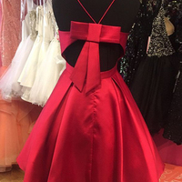 Cute A-Line Red Satin Short Homecoming Dresses with Bow,Simple Short Prom Dresses,Back to School Dresses - Thumbnail 1