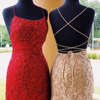 Cute Bodycon Spaghetti Straps Tie Back Appliques Mini Homecoming Dresses, Short Cocktail Dresses - Thumbnail 1