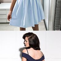 Simple Off the Shoulder Light Blue Satin Short Homecoming Dresses,Spaghetti Straps Short Prom Dresses,Back to School Dresses for Junior - Thumbnail 1