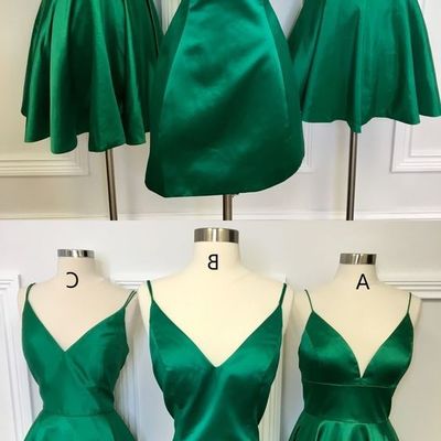 Simple a-line short homecoming dresses,emerald green satin hoco dresses,cheap homecoming dresses under 100,back to school dresses - Thumbnail 3