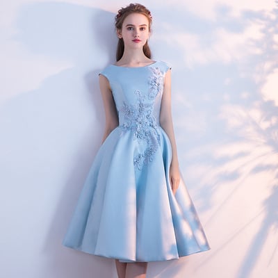 Cute satin lace short prom dress, hoco dress - Thumbnail 5