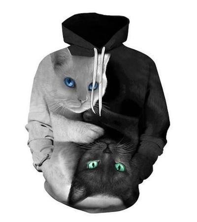BLACK & WHITE 3D CAT HOODIE