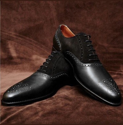Handmade Black Suede Leather Shoes, Men's Brogue Lace Up Dress Shoes