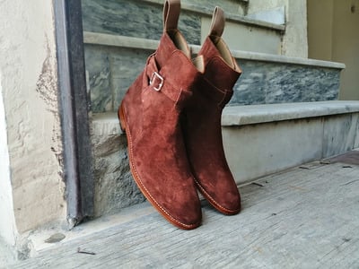 Handmade Brown Suede Boot, Men's Ankle High Jodhpurs Buckle Boot