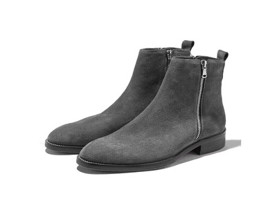 Handmade Gray Suede Boot, Men's Ankle High Side Zipper Dress Boot