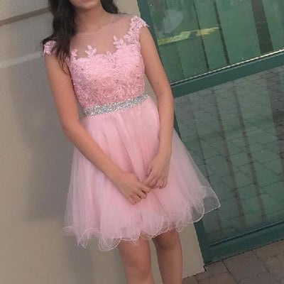 Sheer Neck Short Homecoming Dresses Waist with Beaded