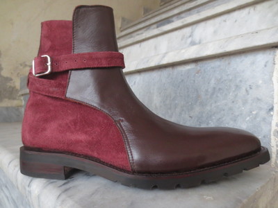 Handmade Burgundy Brown Leather Suede Boot, Men's Ankle High Jodhpurs Buckle Dress Boot
