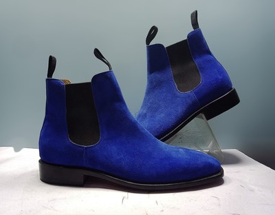 Handmade Blue Color Suede Boot, Men's Ankle High Chelsea Style Dress Boot
