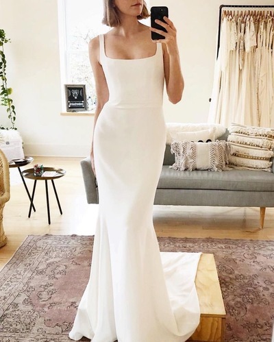 Square Simple Wedding Dresses Bridal Gown