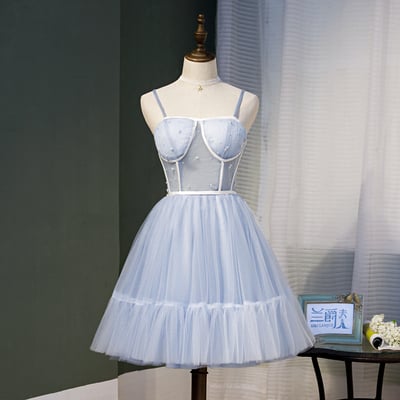 Cute blue tulle short prom dress, evening dress - Thumbnail 5