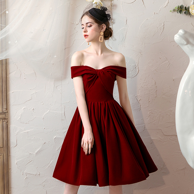 Cute burgundy velvet short prom dress, homecoming dress - Thumbnail 5