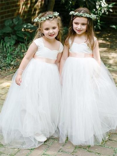 White Floor Length Tulle Flower Girl Dresses