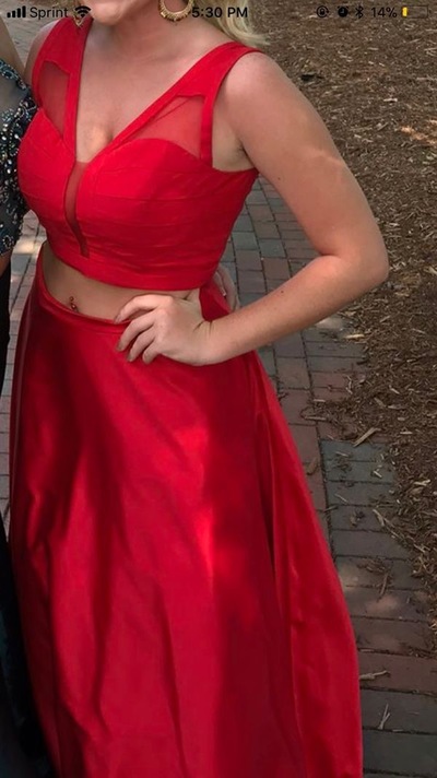 V Neck Floor Length Two Piece Prom Dresses