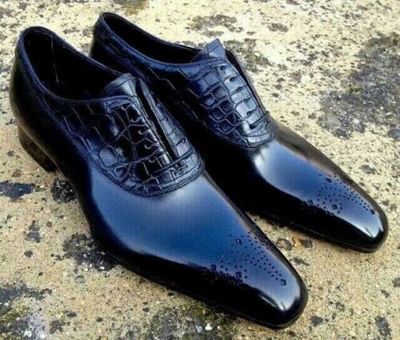 Pure Handmade Crocodile & Calf Leather Dress Shoes for Men's