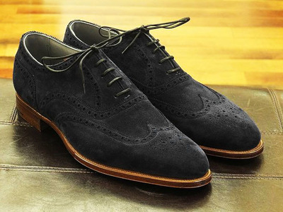 Handmade Black Suede Brogues Wing tip shoes for men's