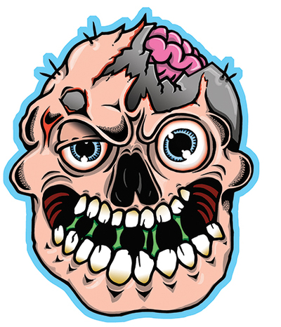 Zombie Skull by Colby Phillips full color shaped vinyl sticker