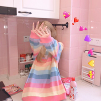 Pastel Rainbow Stripe Long Sleeve Oversize Sweatshirt - Thumbnail 2