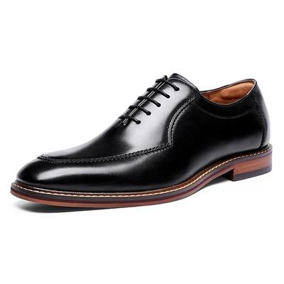 Handmade Black Leather Square Toe Lace Up shoes for men's