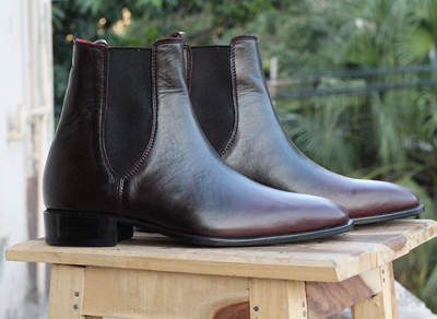 Handmade 2 Tone Brown Leather Casual Ankle High Chelsea Boots for Men's