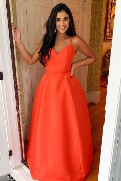 Orange Double Straps Long Prom Dresses Under 100