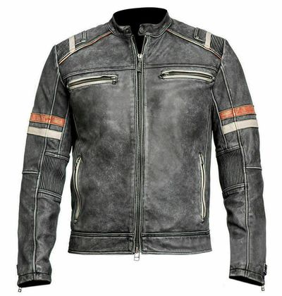Mens Retro 2 Cafe Racer Biker Vintage Leather Jackets