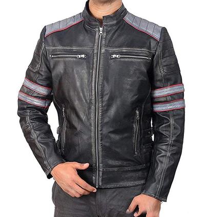 Racer Retro Classic Black gray Distressed Leather Jackets