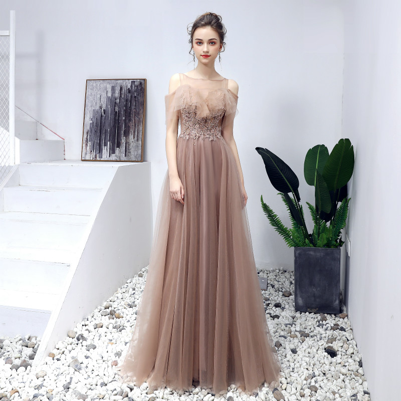 Stylish tulle lace long prom dress, evening dress
