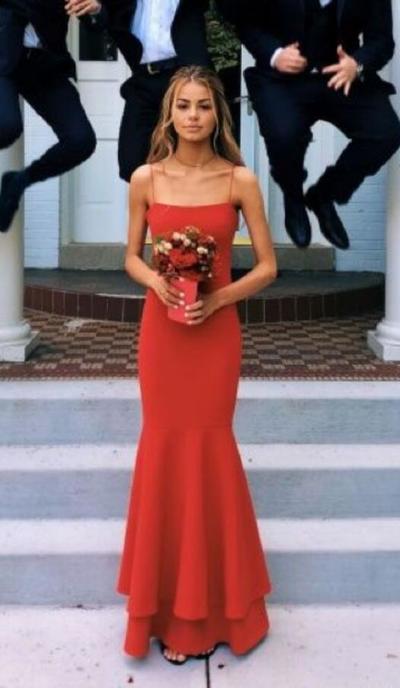 A Line Spaghetti Straps Sheath Prom Dress Sexy Prom Dress
