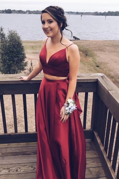 Burgundy Two Piece Prom Dresses HU99p