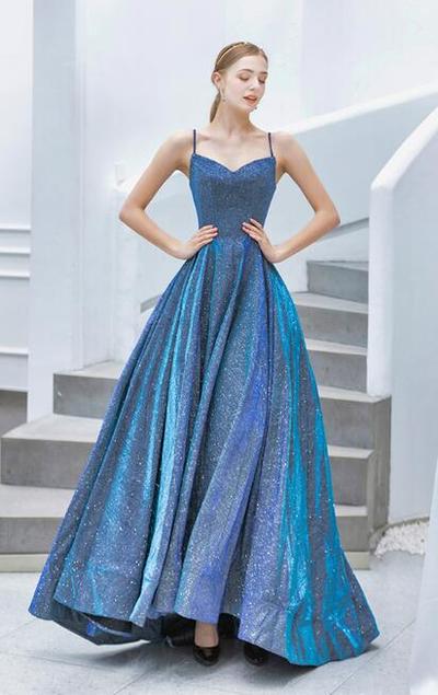 Charming Spaghetti Straps Sexy Blue Prom Dress,Evening Dress