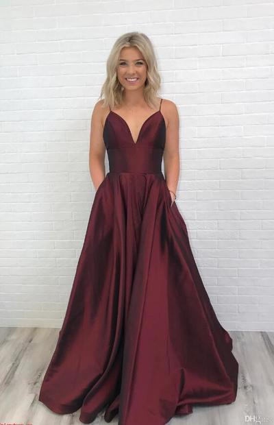 Charming V-Neck Backless Satin Prom Dress, Burgundy Prom Dress