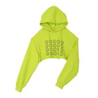 Neon Green Sad Emoji Cropped Hoodie Sweatshirt - Thumbnail 1