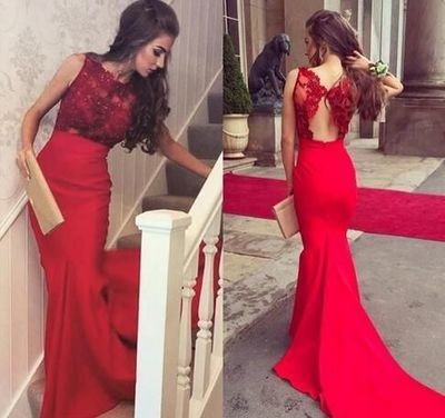 Mermaid Dark Red Prom Dresses with Appliques GH78