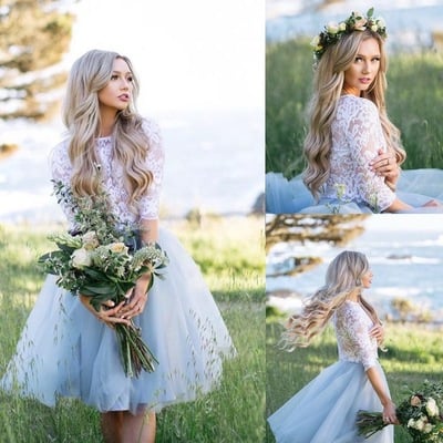 Two piece tulle homecoming dresses prom dresses with lace - Thumbnail 3