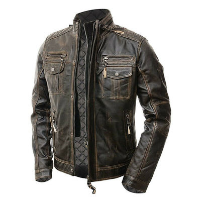 Handmade Leather Men's Brown Leather Cafe Racer Distressed Vintage Jacket