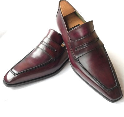 Men's Handmade Maroon Leather formal shoes Slip Ons Slippers