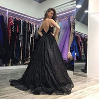 Spaghetti Straps Black Split Side Long Prom Dresses - Thumbnail 1