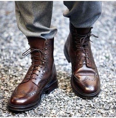 Handmade Men Wingtip Boots, Men Brown Ankle High Leather Lace up Boot for men's
