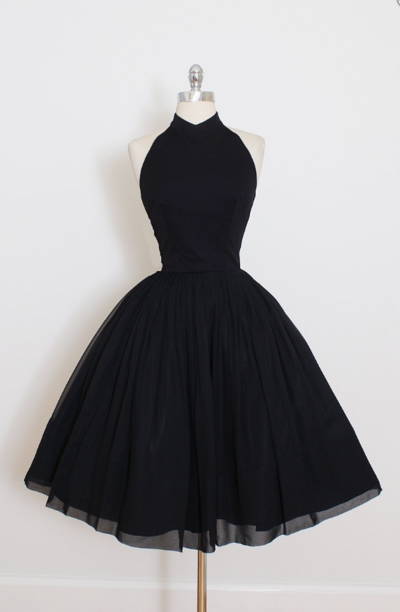 Vintage Short Black Halter Prom Dress ,Short Homecoming Dress