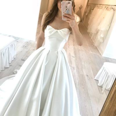 Vintage ivory satin wedding dresses, 2020 wedding dresses with train - Thumbnail 4