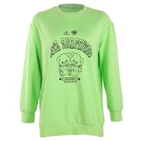 Cute Bear Printed Neon Green Sweatshirt - Thumbnail 4