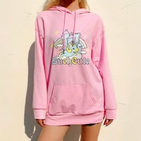 Such Cute Unicorn Print Pastel Pink Hoodie Sweatshirt - Thumbnail 2