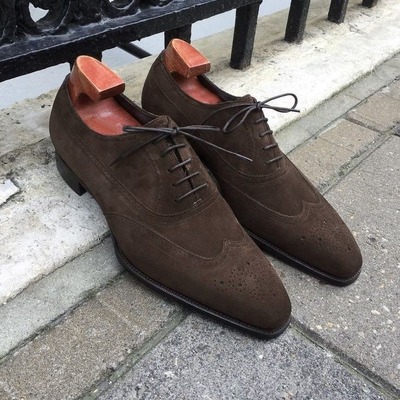 Men's Handmade Brown Suede formal shoes, Men's Wing Tip Brogue Lace Up Shoes