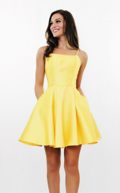 Spaghetti Straps Cute Yellow Homecoming Dresses,Graduation Dress