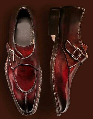 Men's Handmade Burgundy Leather formal shoes, Men's Monk Strap Split Toe Shoes